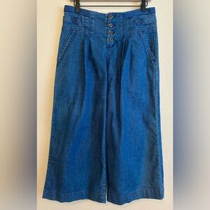 Sundance Bethany Denim Pants Cropped Wide Leg Pleated Blue Jeans Women’s Size 8